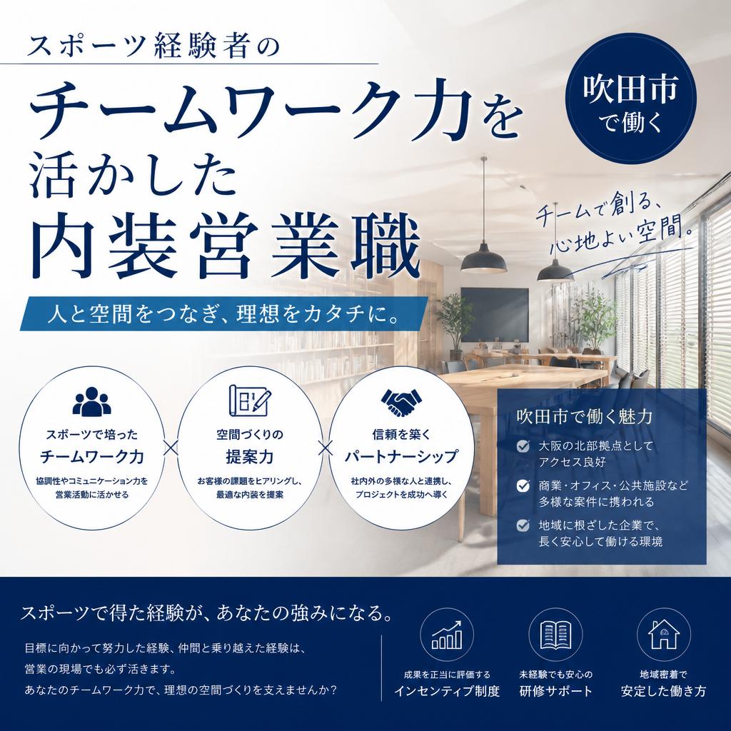 スポーツ経験者のチームワーク力を活かした吹田市の内装営業職